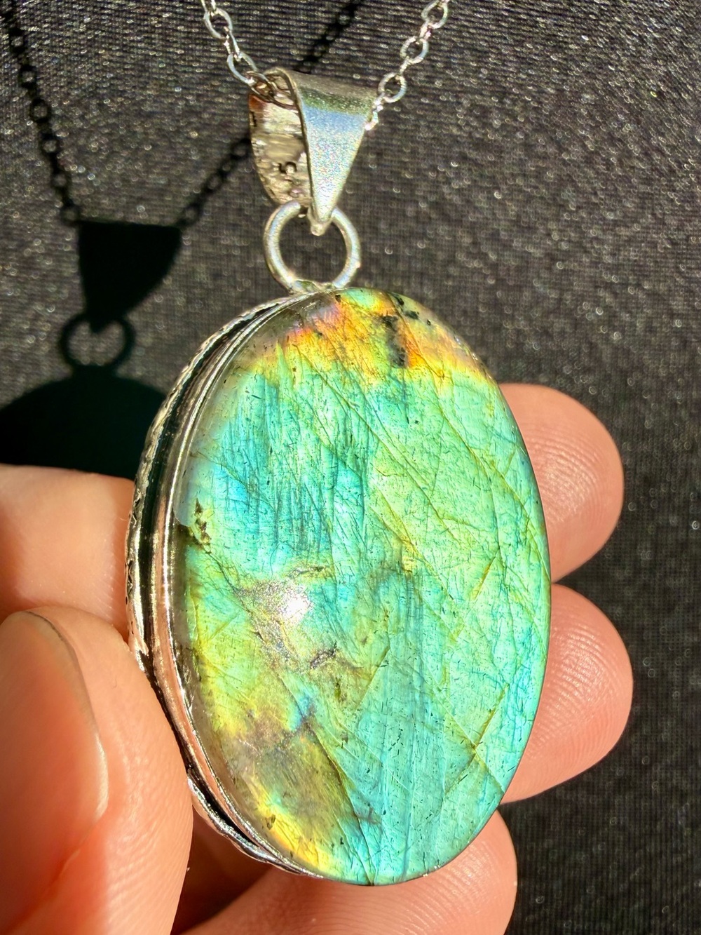 *Video* Rare Blue Green Flashy Labradorite Necklace 925 Silver Stamped Pendant